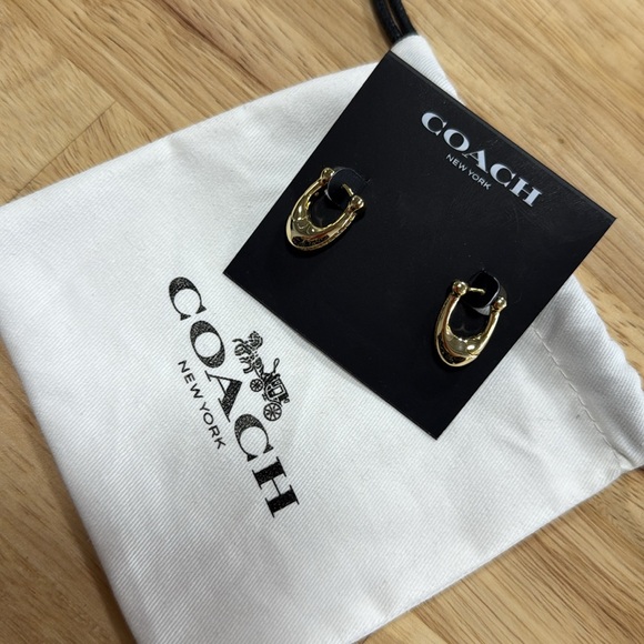Coach Gold Hoop Earrings with Signature Logo - Picture 4 of 6